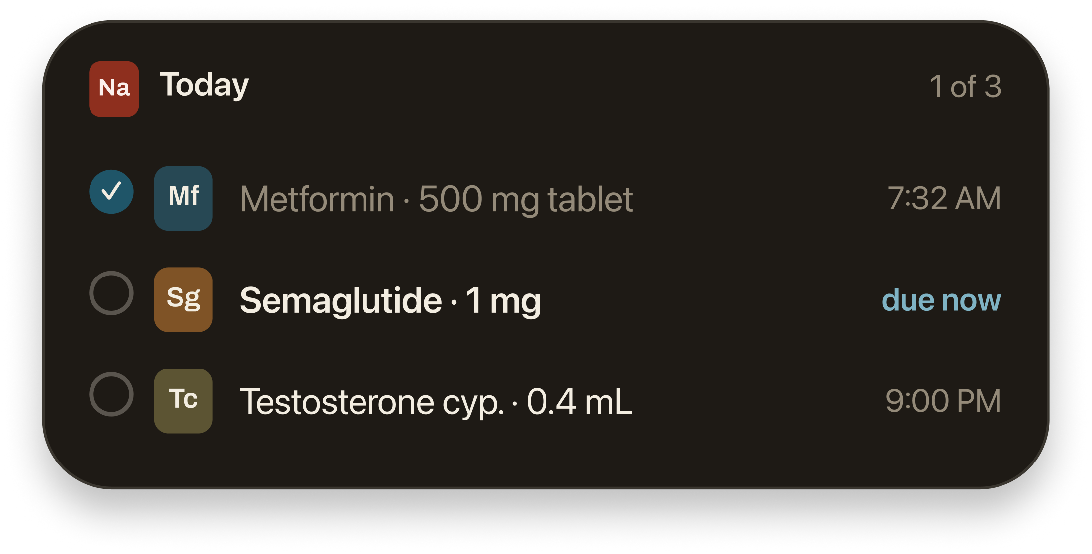 Salt home-screen widget showing today's schedule